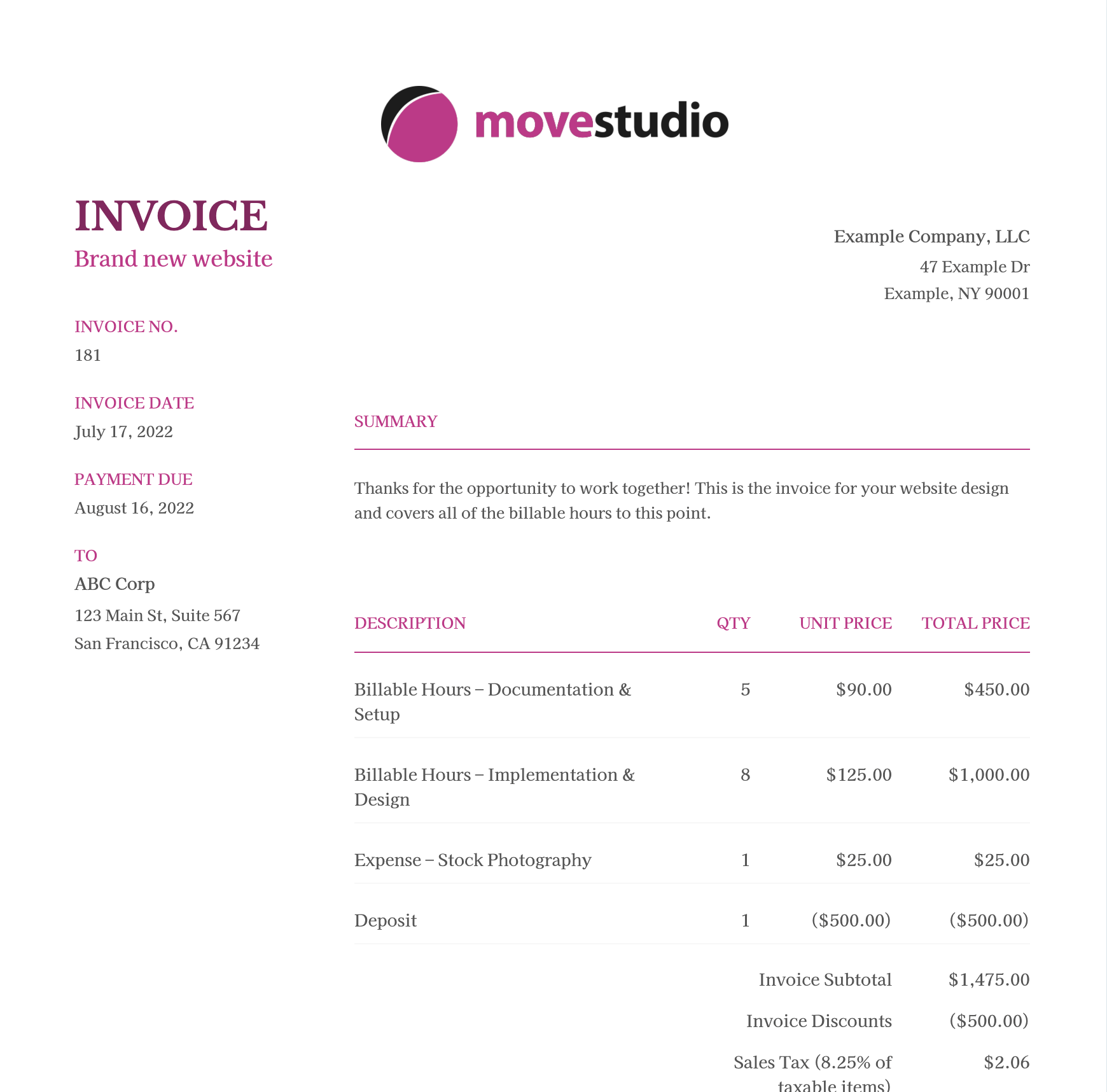 Invoice Template Style - Broadway
