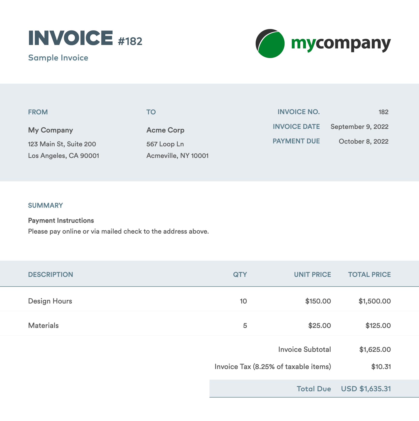 Invoice Template Style - Chicago